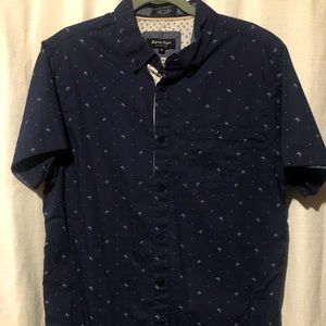 Navy&White button-down shirt.